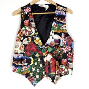Christmas Vest Womens Large Holiday Festive Colorful Nutcracker Party Santa‎